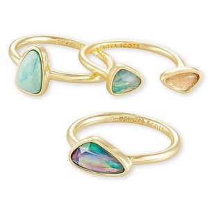 Kendra Scott Ivy Gold Ring Set Of 3 in Sea Green Mix